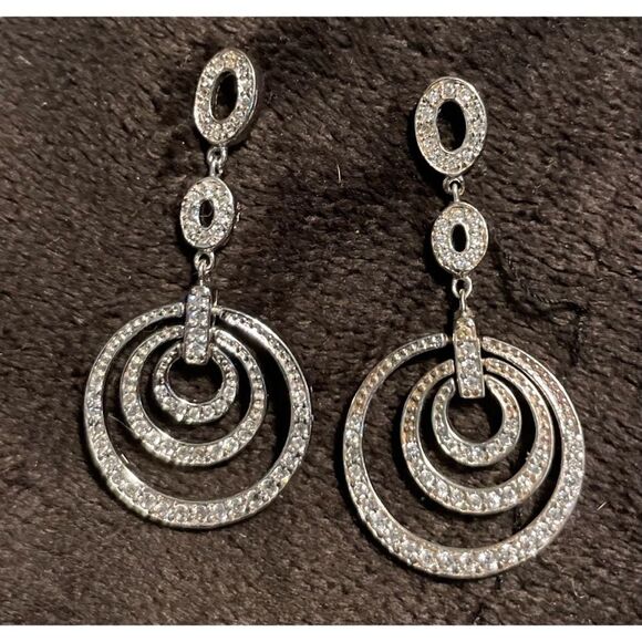 Sterling 925 white topaz triple ring dangling earrings - Picture 1 of 5